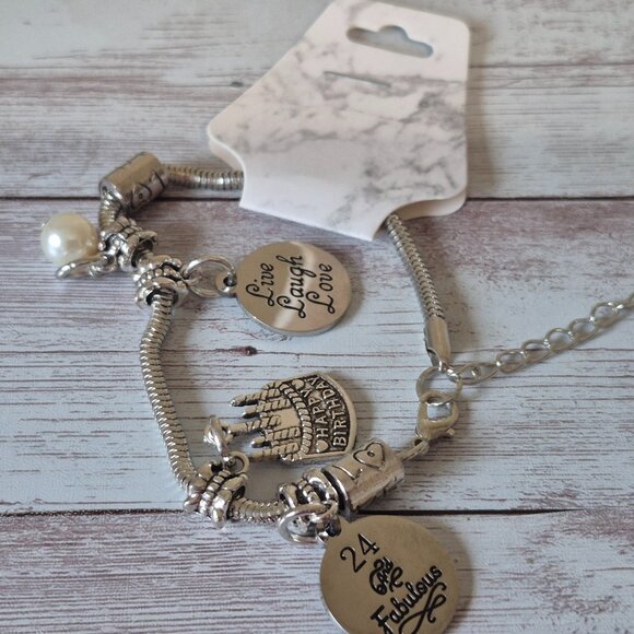 NWT 24 and Fabulous Birthday Silver Plated Snake Chain Bracelet Gift - Picture 5 of 5